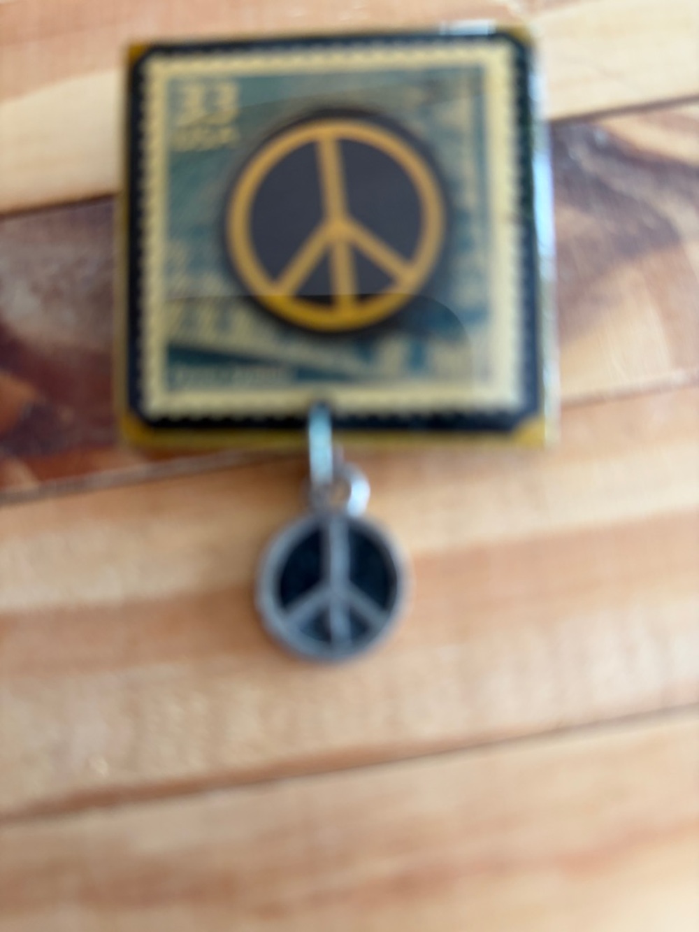 Peace Symbol Enamel Brooch with Dangle - Yellow and Black - Picture 2 of 3